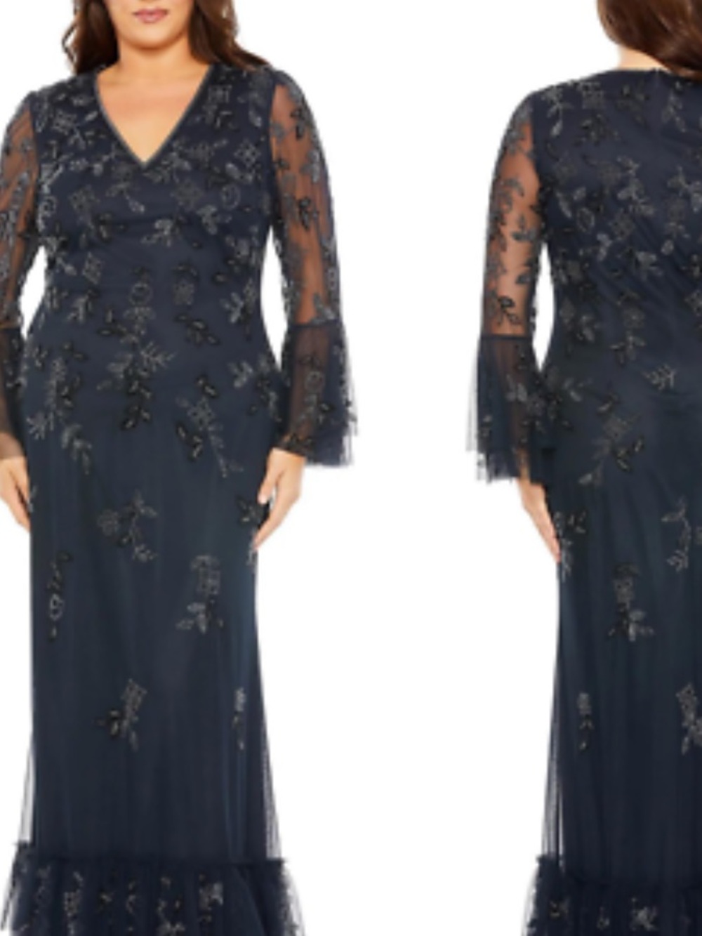 (A) NWT Mac Duggal [ 18W ] 9239 V Neck Embellished Flutter Tiered Gown